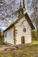 trees, small chapel