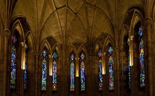 colorful stained glass in the tower of the monastery