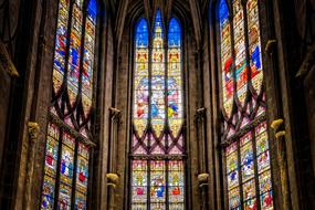 beautiful church window stained glass in the cathedral in bourg-en-bresse