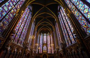 Beautiful and colorful St Chapelle with the colorful and beautiful stained glass windows in Paris, France