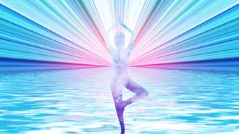 person doing yoga at sea, digital art