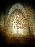 tree at church, textured background