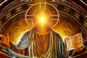 jesus christ drawing with glowing face, digital art