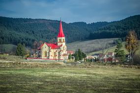 Church in rural Landscape at fall, slovakia