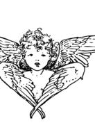 black and white drawing of an angel on a white background