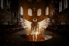 surreal story with an angel in a church