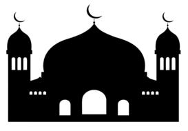 black silhouette of a mosque on a white background