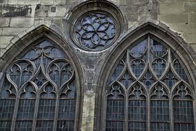 windows and facade of the old gothic cathedral