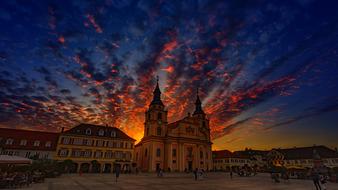 church on the square in Ludwigsburg at sunset