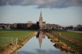 distant view of an old church in the netherlands