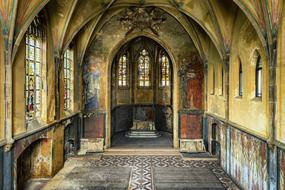 Beautiful and colorful interior of the old church with arches