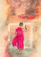 young monk boy drawing