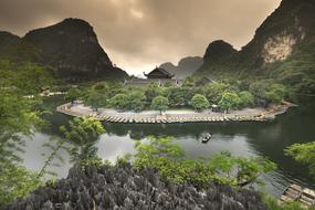 panoramic view of the caves in the picturesque landscape in vietnam