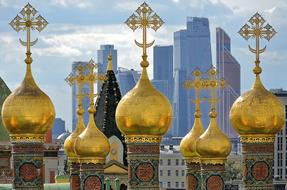 Golden domes of the cathedral in Moscow, Russia