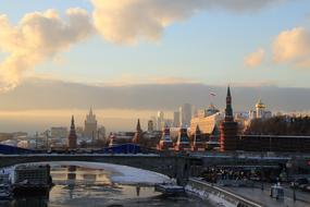 sunset over the Moscow river at dusk