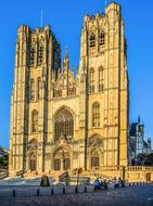 facade of cathedral of st michael at sky, Belgium, Brussels