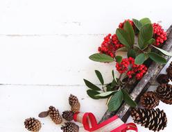 Winter decorations on White Wood Desk