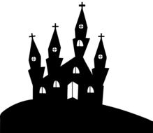silhouette of church on hill, halloween drawing
