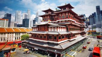 Beautiful and colorful Buddha Tooth Relic Temple in the Chinatown of Singapore