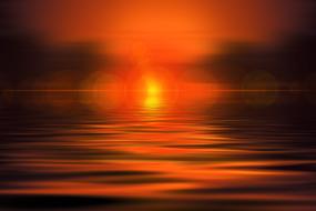red sunset over calm water, digital art