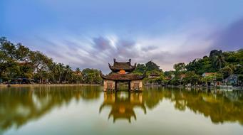 beautiful Vietnam Temple Pagoda among the water