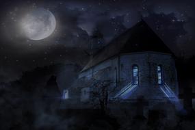 Moon over the church at night