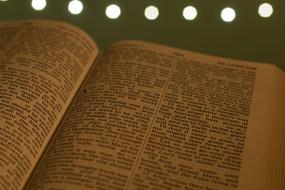 yellow pages of old bible close up