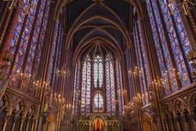 colorful stained glass in the chapel of Sainte-Chapelle in Paris, France