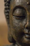 Beautiful portrait of the half face of the brown Buddha statue