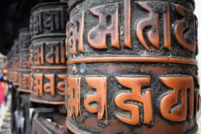 prayer wheels in asia close up