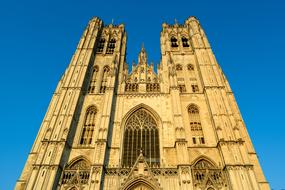 top of cathedral of st michael and st gudula at sky, Belgium, Brussels