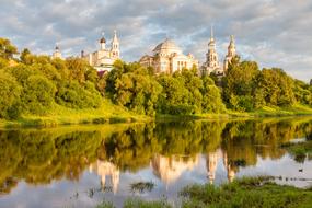historical architecture is reflected in the river in the town of torzhok