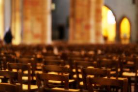 Church Benches close-up in blurred background