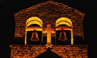 night illumination of the church bell tower