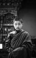 monochrome portrait of Buddhist Monk Child