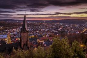 evening panorama of Marburg in Germany