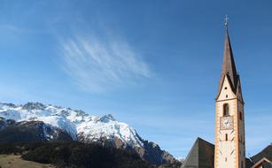 landscape of Church and mountains at Winter in Nauders