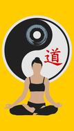 drawn yogi on the background of the yin yang symbol