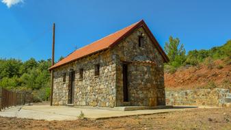 small Stone Chapel on hill side, cyprus, vavatsinia