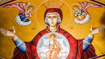 Beautiful and colorful iconography of the Virgin Mary, in the Ayios Georgios Church in Ayia Napa Cyprus, Greece