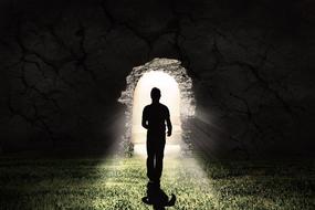 man goes to the luminous tunnel