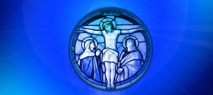 painted the crucifixion of Jesus on a blue background