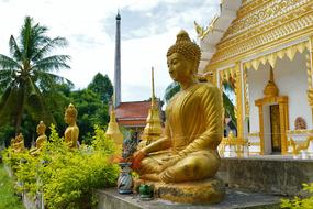 meditating golden Buddha in temple