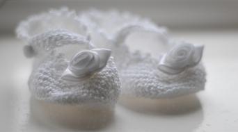 white knitted baby baptism shoes