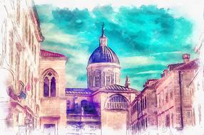 cathedral in old city, digital painting
