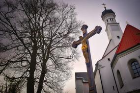 Tree and Jesus Cross and church