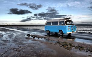 Campervan on the coast at dusk