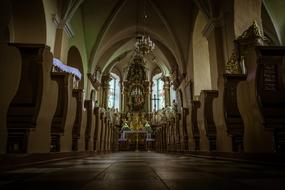 Beautiful church with the arches, in light, in Silesia, Poland