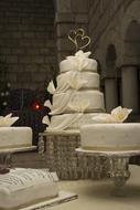 white wedding cakes in a church