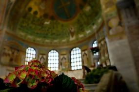 flowers in a church